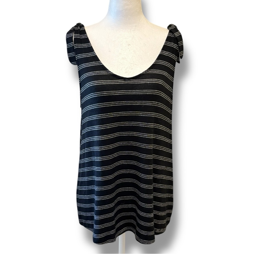 A New Day Women's Size L Black White Striped Tank Top Bow Accents